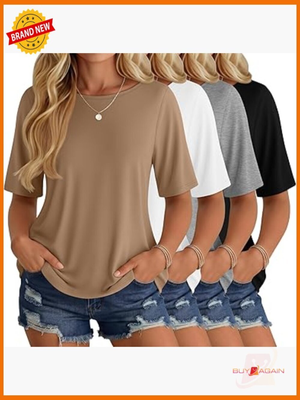4 Pack Half Sleeve T-Shirts Oversized Round Neck Tee Casual Summer Tops